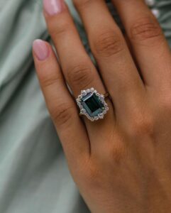 Awesome 3.4Ct Green Emerald Cut Halo Wedding Bride Ring | Best Promise Ring For Her