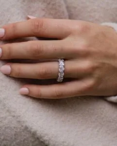 Pretty 2Ct White Cushion Cut Prong Wedding Band Ring | Half Eternity Engagement Band