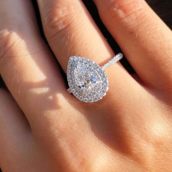 Pretty 3.20Ct Pear Cut Double Halo Wedding Ring | Best Gift For Her - Image 3