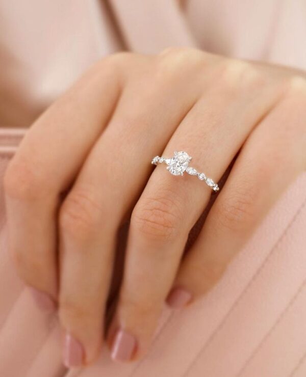 White Oval Cut Solitaire Ring