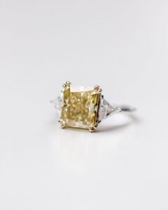 2.5Ct Light Yellow Radiant Cut Three Stone Engagement Ring | Best Gift Ring For Women