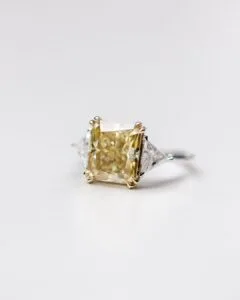 2.5Ct Light Yellow Radiant Cut Three Stone Engagement Ring | Best Gift Ring For Women