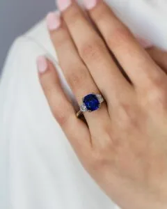 Blue Cushion Engagement Ring