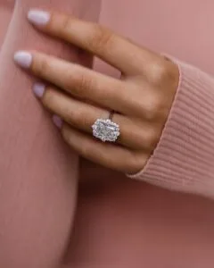 3.1Ct White Radiant Cut Halo Wedding Ring For Her | Gift For Mother Ring