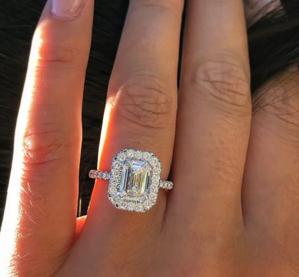 Emerald Cut Halo Wedding Ring