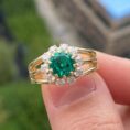 Green Round Halo Ring