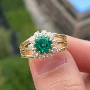 Green Round Halo Ring