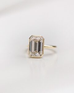 Dainty 3Ct White Emerald Cut Bezel Anniversary Ring | Party Wear Ring For Her