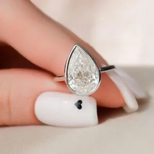 White Pear Bezel Ring