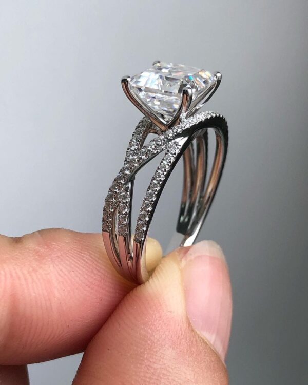 Twisted 2.5Ct White Asscher Cut Solitaire Engagement Ring For Her | Party Wear Ring - Image 4