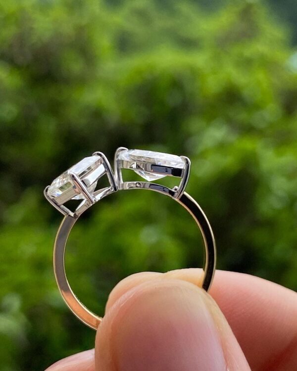 2.20Ct White Asscher And Marquise Two Stone Cut Wedding Ring | Toi Et Moi Ring - Image 4