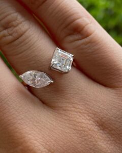 2.20Ct White Asscher And Marquise Two Stone Cut Wedding Ring | Toi Et Moi Ring