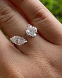 2.20Ct White Asscher And Marquise Two Stone Cut Wedding Ring | Toi Et Moi Ring