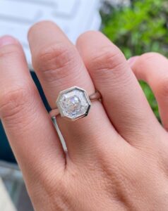 2.5Ct White Asscher Cut Bezel Anniversary Gift Ring | Wedding Ring For Her