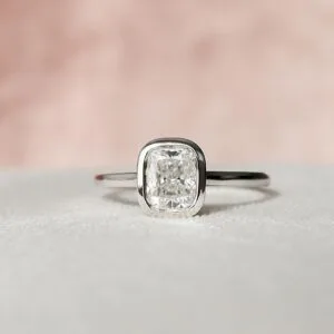 White Cushion Bezel Ring