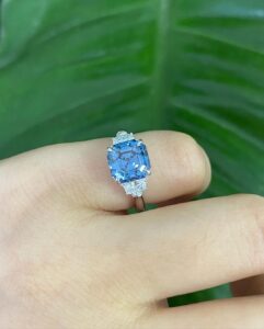 Dazzling 2.8Ct Blue Asscher Cut Three Stone Engagement Ring | Proposal Ring Foe Women