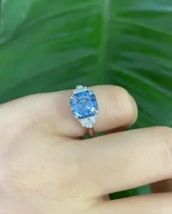 Dazzling 2.8Ct Blue Asscher Cut Three Stone Engagement Ring | Proposal Ring Foe Women