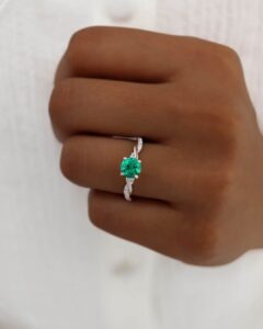 Green Round Engagement Ring