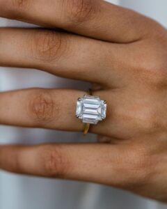 Superb 3.1Ct White Emerald Cut Three Stone Proposal Ring | Engagement Gift Ring For Her