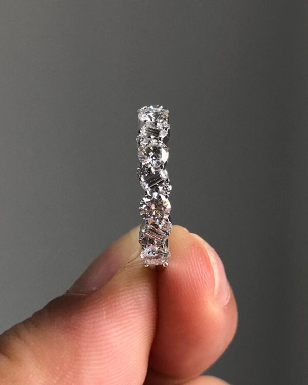 Dainty 1.5Ct White Round And Baguette Cut Prong Anniversary Gift For Her Band - Image 2