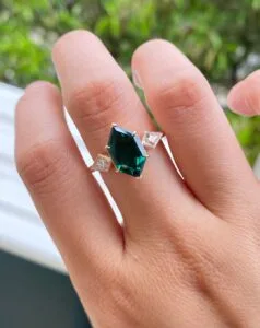 Green Hexagon Wedding Ring