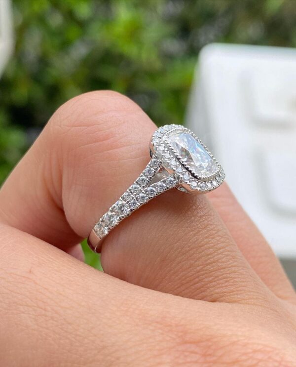 Split Shank 3.2Ct Cushion Cut Halo Wedding Ring For Her | Proposal Ring - Image 2