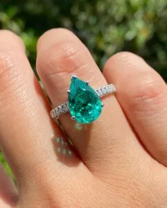 Green Pear Solitaire Ring
