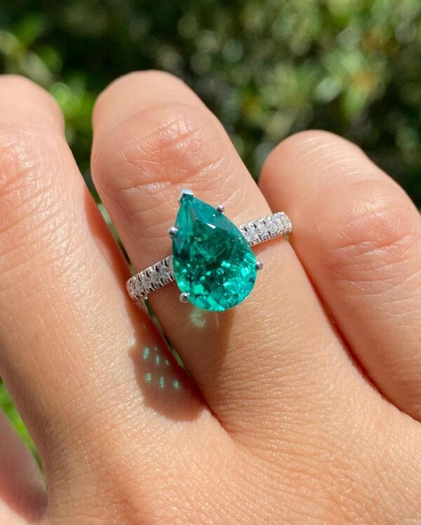 Green Pear Solitaire Ring