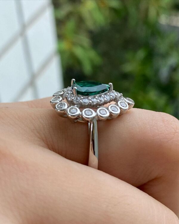 Trendy 2.5Ct Green Pear Cut Halo Party Wear Ring | Best Promise Ring For Her - Image 3