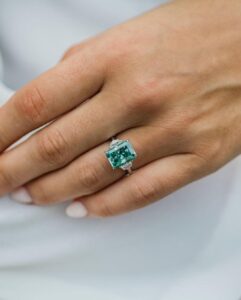 3Ct Green Radiant Cut Three Stone Anniversary Gift Ring | Proposal Ring For Her