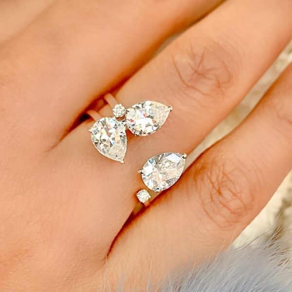 Pear Three Stone Ring