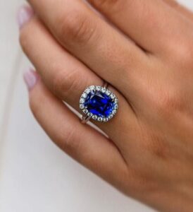 Blue Cushion Wedding Ring