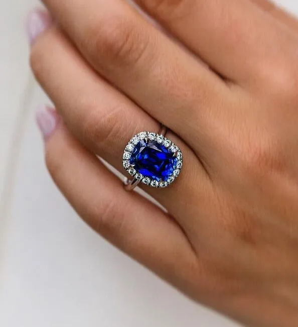 Blue Cushion Wedding Ring