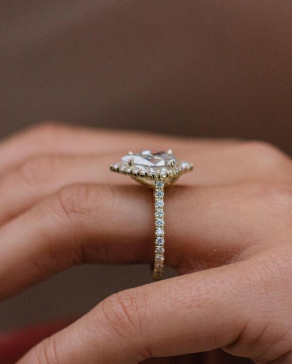 3Ct White Pear Cut Halo Wedding Promise Ring | Surprise Proposal Ring For Fiancée - Image 3