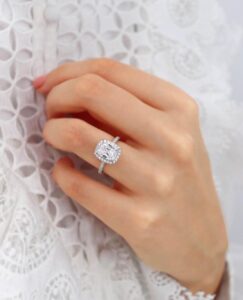 White Cushion Engagement Ring