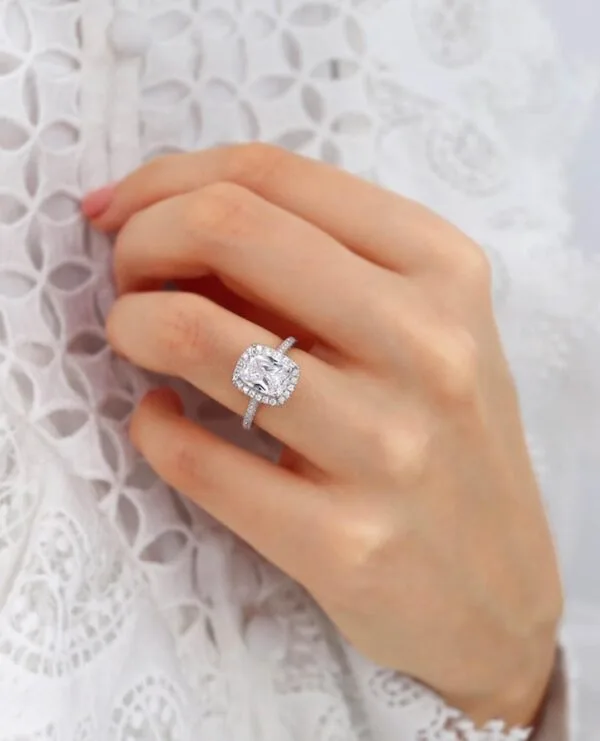 White Cushion Engagement Ring