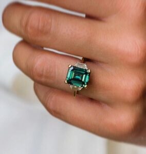 Green Emerald Three Stone Ring