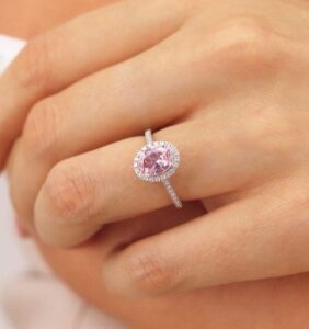 Pink Oval Halo Ring