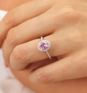 Pink Oval Halo Ring