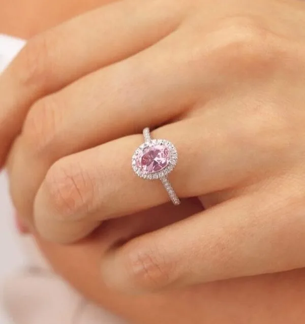 Pink Oval Halo Ring