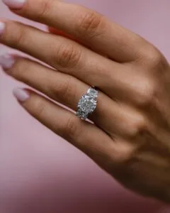 Cushion Three Stone Wedding Ring
