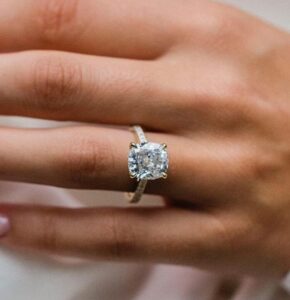 White Cushion Solitaire Ring