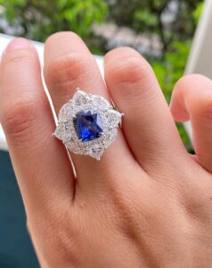 Blue Cushion Solitaire Ring