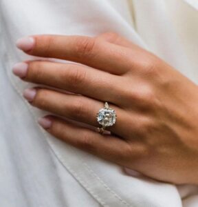 White Asscher Solitaire Ring