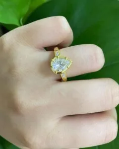 White pear bezel ring
