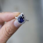 Blue Pear Halo Ring