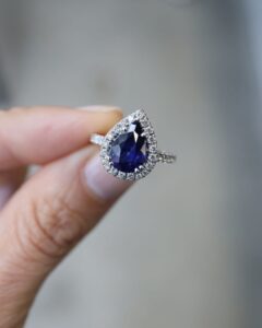Blue Pear Halo Ring