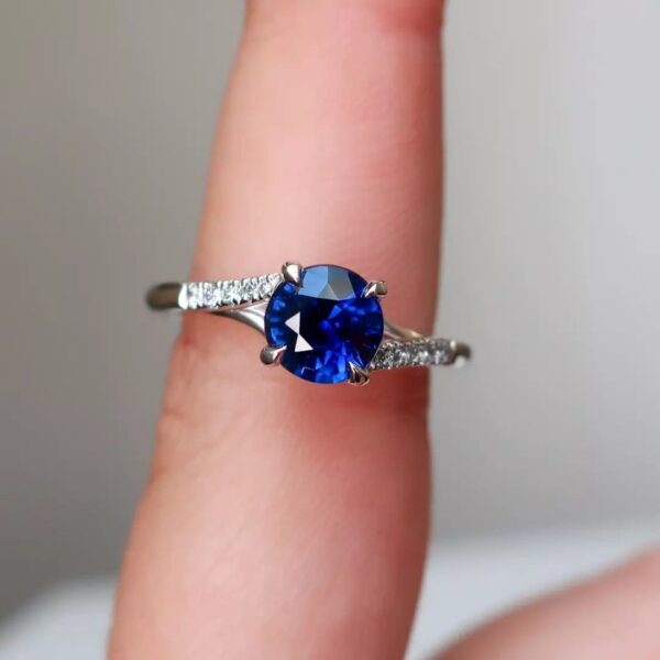 Awesome 2.2Ct Blue Round Cut Solitaire Perfect Engagement Ring For Her - Image 5