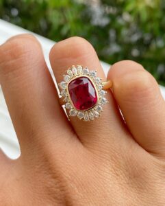 Red Cushion Wedding Ring