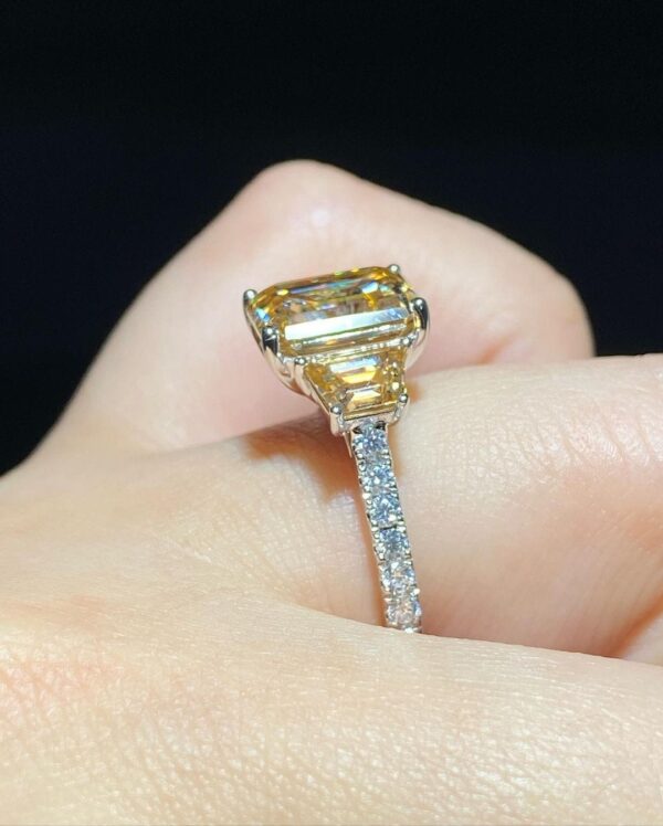Fancy 2.8Ct Yellow Emerald Cut Three Stone Perfect Proposal Ring For Her | Party Wear Ring - Image 3